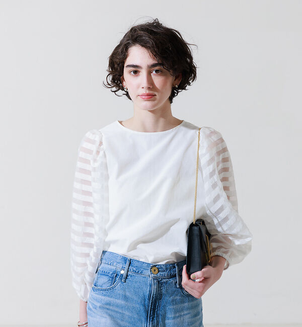 Rouge vif「シアーボーダースリーブブラウス」|シャツ・ブラウス|