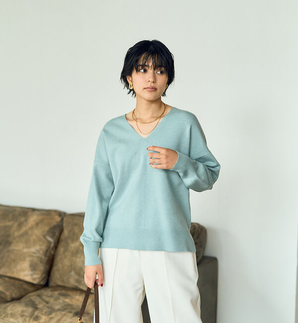 Rouge vif「Vネックドロップスリーブハイゲージニット」|ニット・セーター|