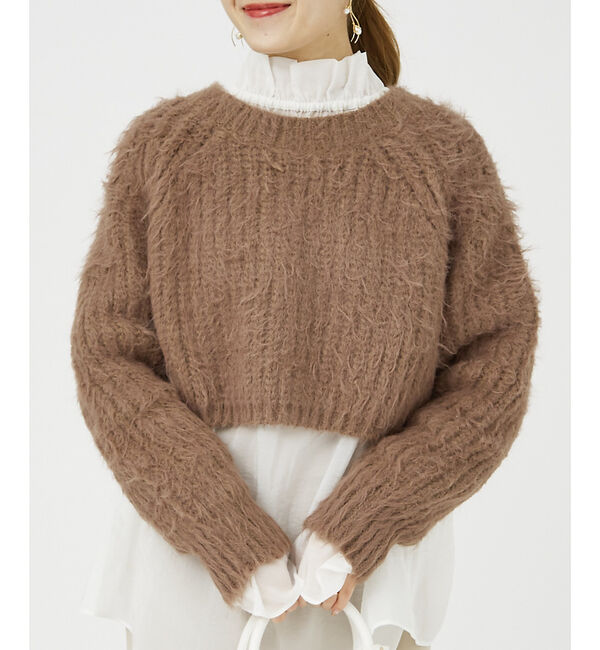 Rouge vif「【一部店舗限定】フェザーヤーンショート丈ニット」|ニット・セーター|モカ