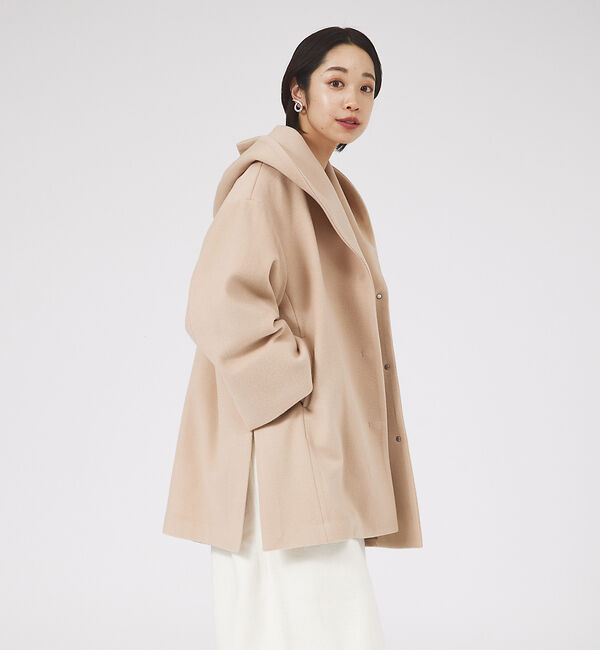 qualite「フーディーコート」|ノーカラーコート|