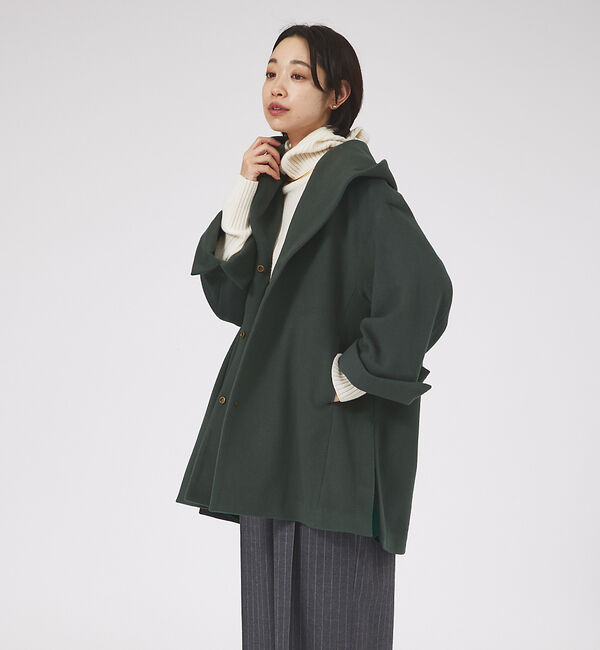 qualite「フーディーコート」|ノーカラーコート|