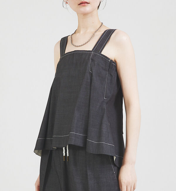 qualite「【セットップ対応】リヨセルデニムベアトップ」|Tシャツ・カットソー|ブラック