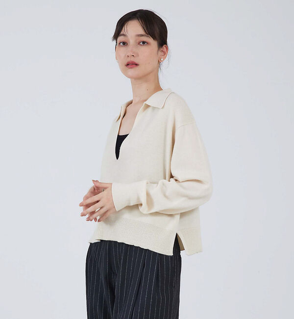 qualite「シャツカラーニットプルオーバー」|ニット・セーター|