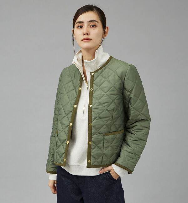 qualite「【TRADITIONAL WEATHERWEAR】キルティングノーカラーブルゾン」|ブルゾン・スタジャン|カーキ