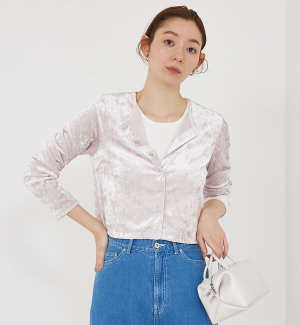 qualite「トリコットベロアショートカーデ」|カーディガン|