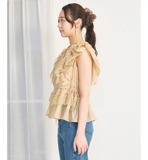 SELFIST「パフショルダーノースリーブフリルブラウス」|シャツ・ブラウス|