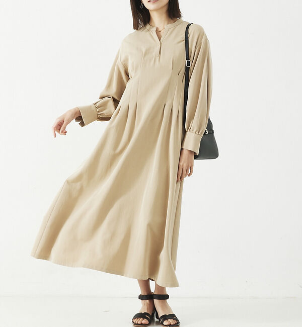 abahouse mavie「【大人のいちまんワンピ】ウエストタックワンピース」|ワンピース|ベージュ