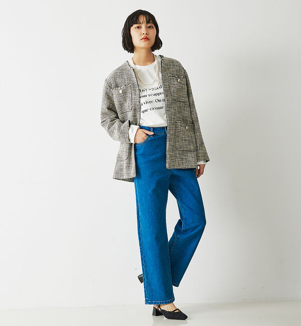 abahouse mavie「ツィードオーバージャケット」|ノーカラージャケット|