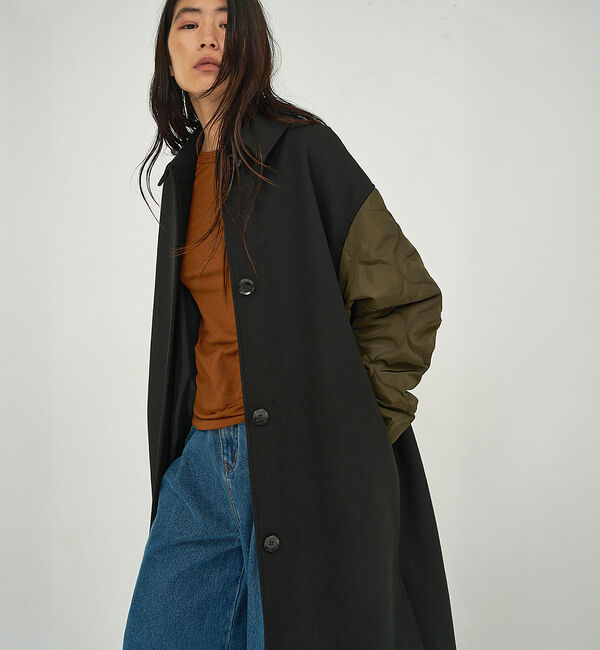 NOMINE「袖キルティングステンカラーコート」|ステンカラーコート|カーキ