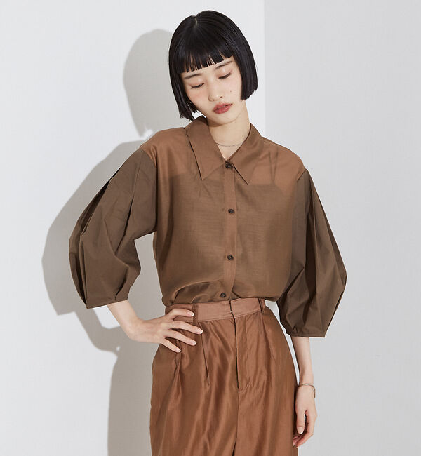 NOMINE「【セットアップ着用可】シアー コンビ5分袖 襟付きシャツ」|シャツ・ブラウス|