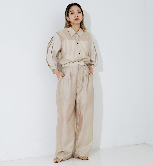 NOMINE「【セットアップ着用可】シアー コンビ5分袖 襟付きシャツ」|シャツ・ブラウス|