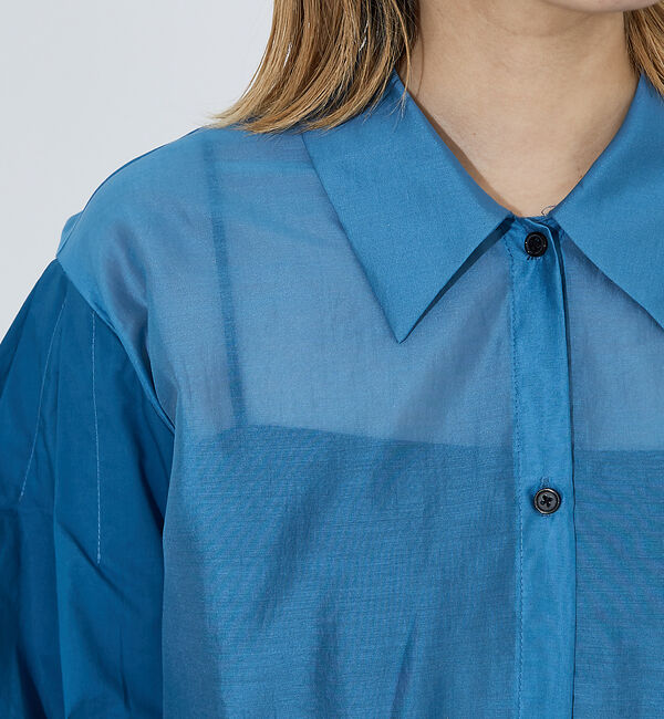 NOMINE「【セットアップ着用可】シアー コンビ5分袖 襟付きシャツ」|シャツ・ブラウス|