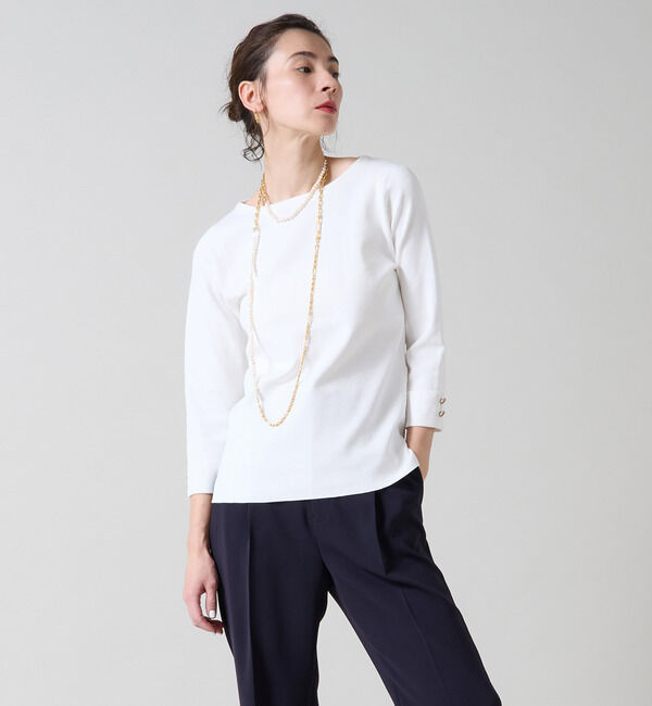 Liesse「袖釦ボートネックニット」|ニット・セーター|ホワイト