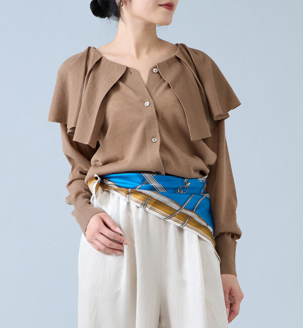 Liesse「フリルカラーニット」|カーディガン|モカ