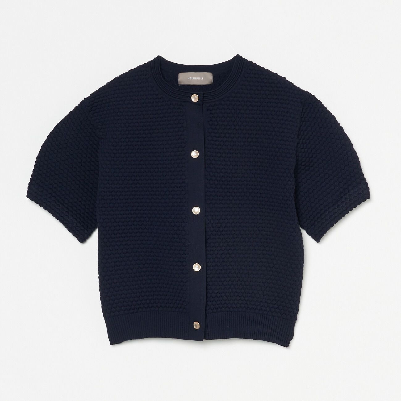 HELIOPOLE「HELIOPOLE POPCORN KNIT BIJOU BUTTON CARDIGAN」|ニット・セーター|ネイビー
