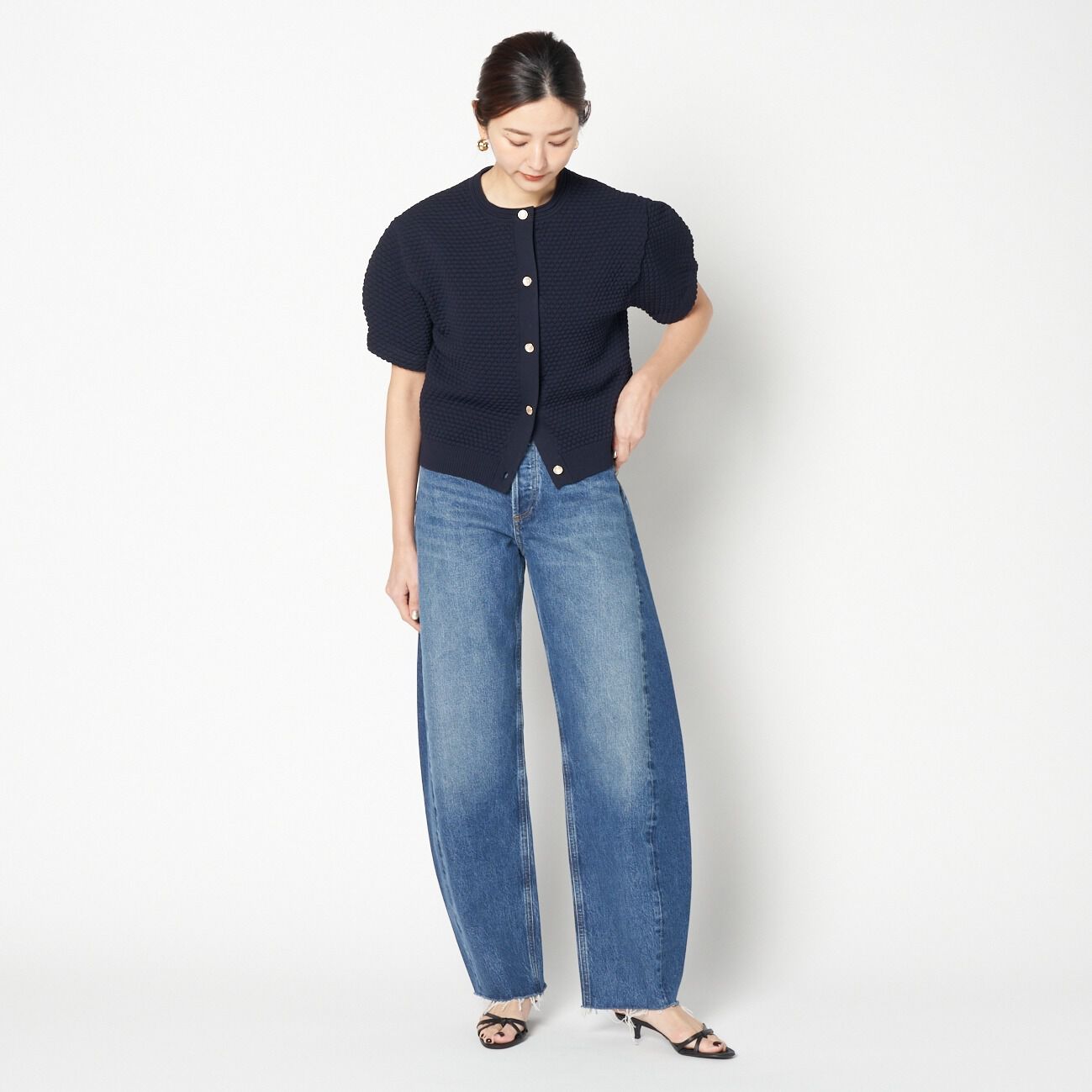 HELIOPOLE「HELIOPOLE POPCORN KNIT BIJOU BUTTON CARDIGAN」|ニット・セーター|