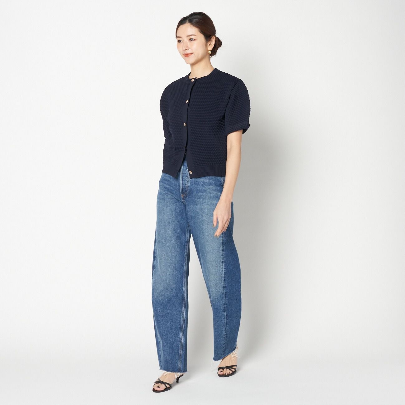 HELIOPOLE「HELIOPOLE POPCORN KNIT BIJOU BUTTON CARDIGAN」|ニット・セーター|