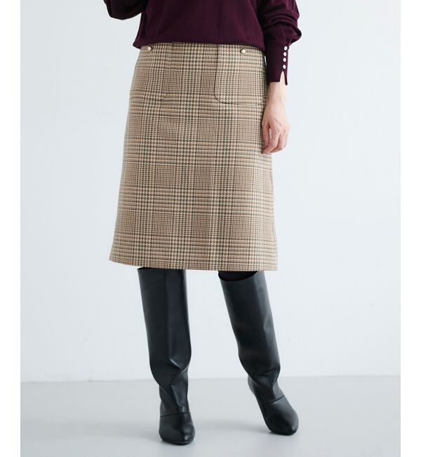 le.coeur blanc「チェックトラペーズスカート」|スカート|ｶｰｷ柄