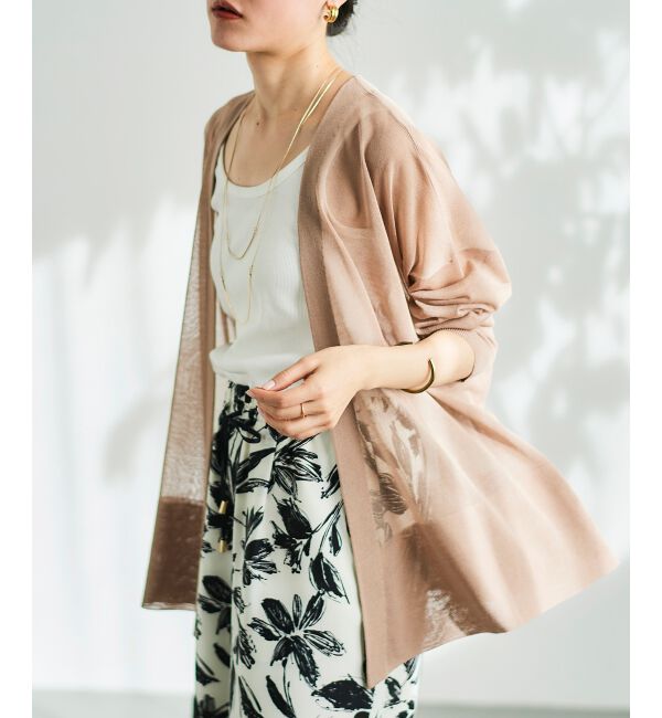  「《手洗い可能》シアーミドル丈カーディガン」|カーディガン|モカ