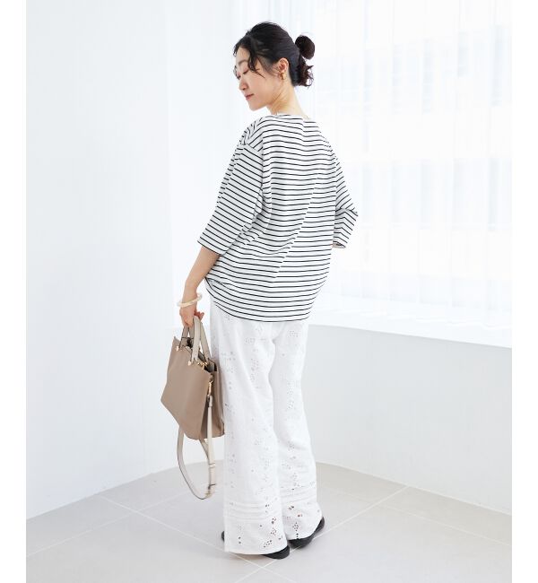 le.coeur blanc「ボーダーモチーフ刺繍カットソー」|Tシャツ・カットソー|