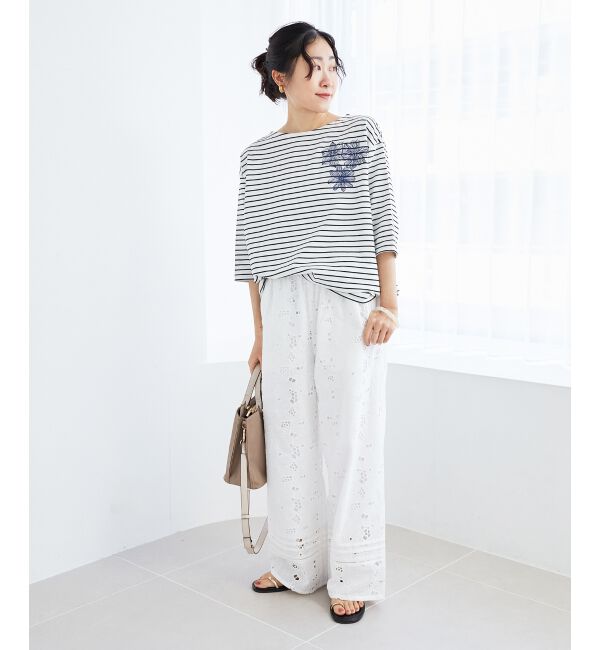 le.coeur blanc「ボーダーモチーフ刺繍カットソー」|Tシャツ・カットソー|