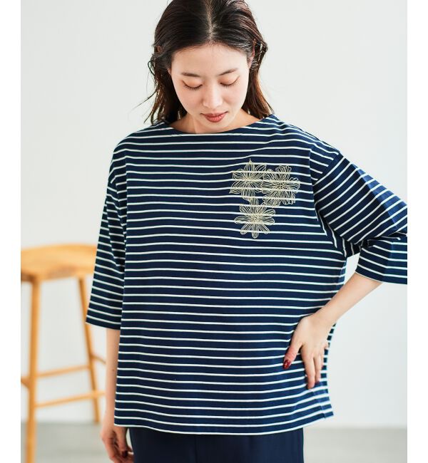 le.coeur blanc「ボーダーモチーフ刺繍カットソー」|Tシャツ・カットソー|