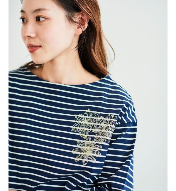 le.coeur blanc「ボーダーモチーフ刺繍カットソー」|Tシャツ・カットソー|