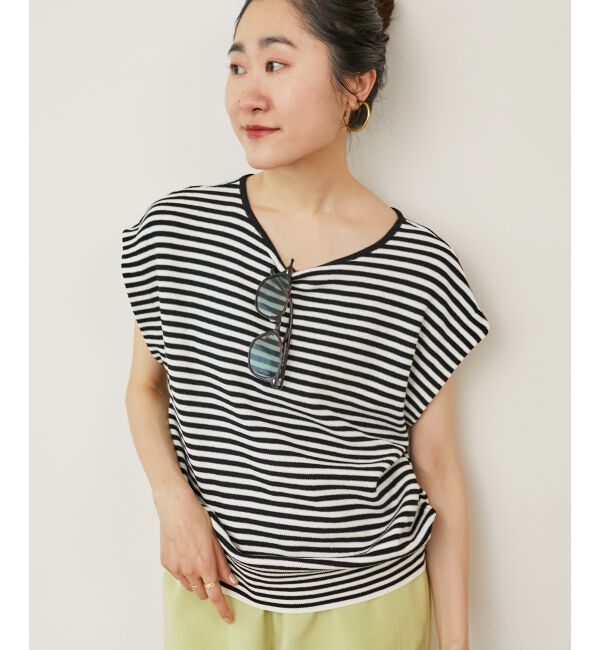  「《手洗い可能》柄編みボーダーフレンチニット」|ニット・セーター|