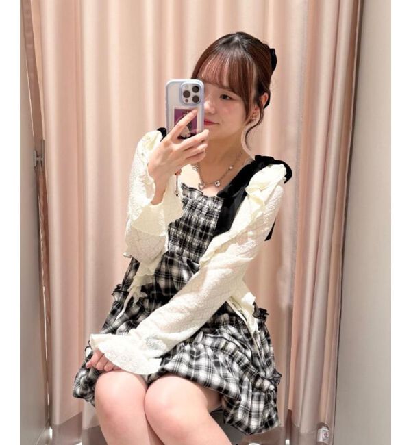  「肩リボンバルーンチュニック」|シャツ・ブラウス|ブラック柄