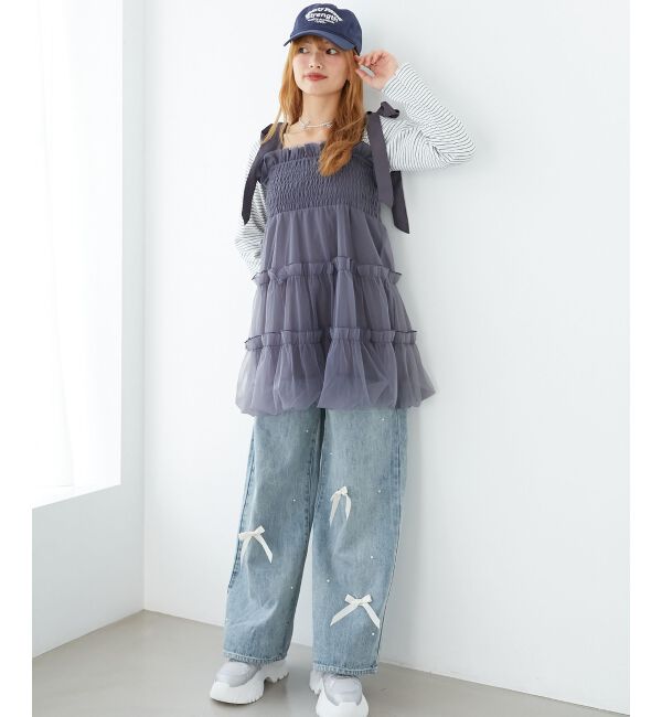  「肩リボンバルーンチュニック」|シャツ・ブラウス|Ｃ／グレー