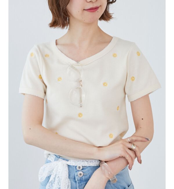  「ガーリーモチーフエンブロイダリーT」|Tシャツ・カットソー|