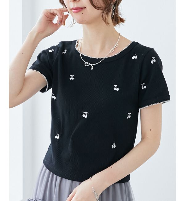  「ガーリーモチーフエンブロイダリーT」|Tシャツ・カットソー|