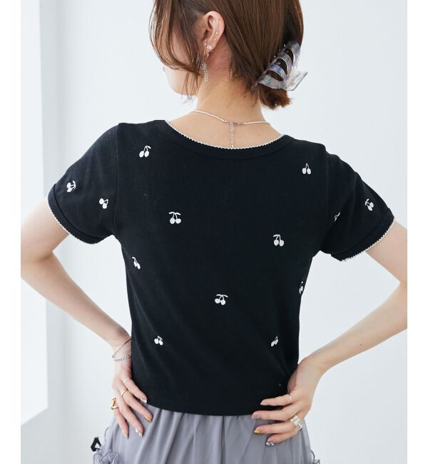  「ガーリーモチーフエンブロイダリーT」|Tシャツ・カットソー|