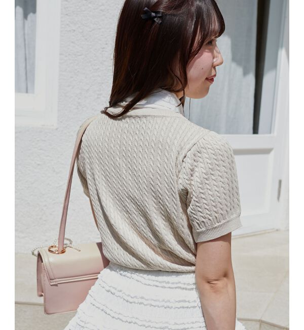  「リボンセットドッキング半袖ニット」|ニット・セーター|