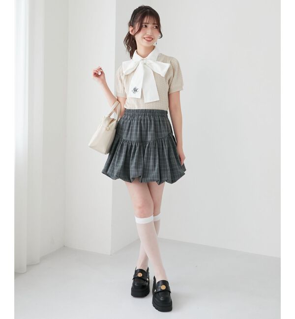  「リボンセットドッキング半袖ニット」|ニット・セーター|