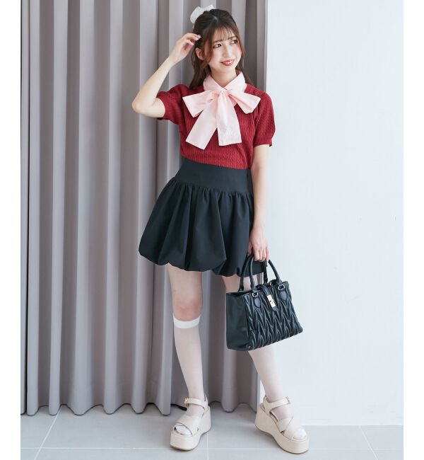  「リボンセットドッキング半袖ニット」|ニット・セーター|