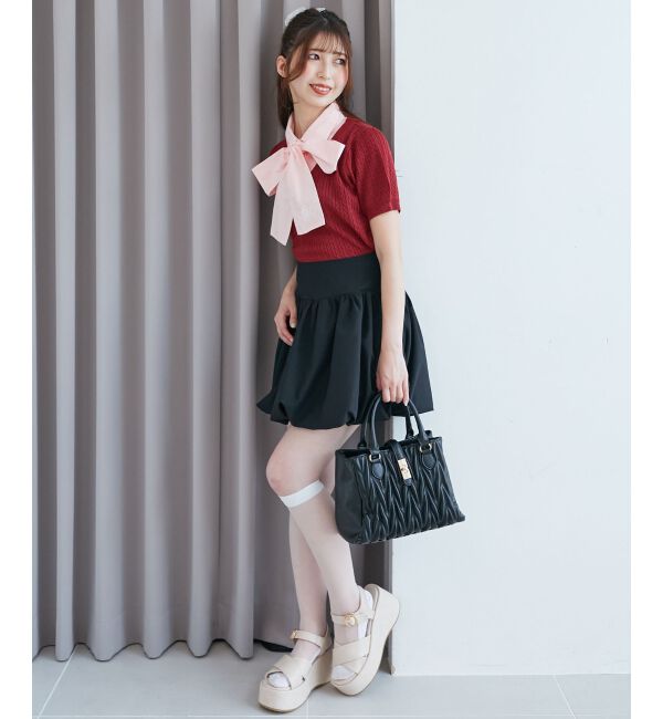  「リボンセットドッキング半袖ニット」|ニット・セーター|