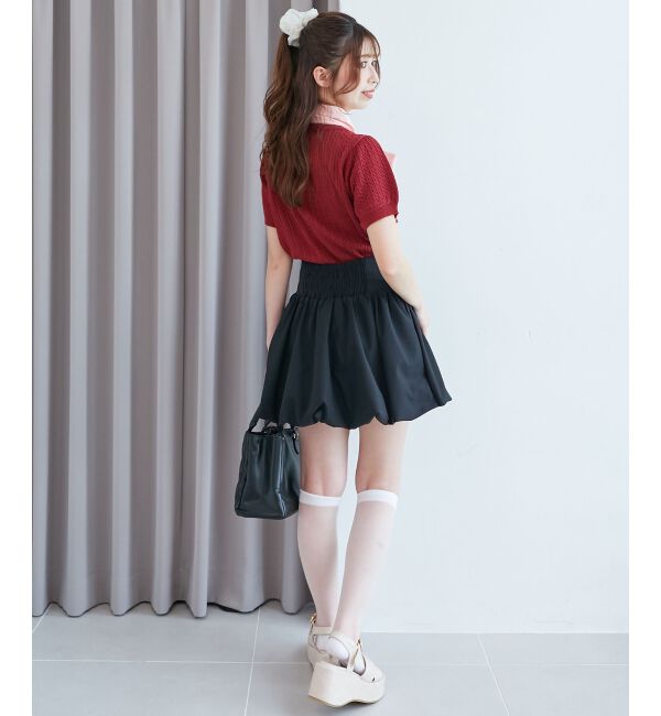  「リボンセットドッキング半袖ニット」|ニット・セーター|