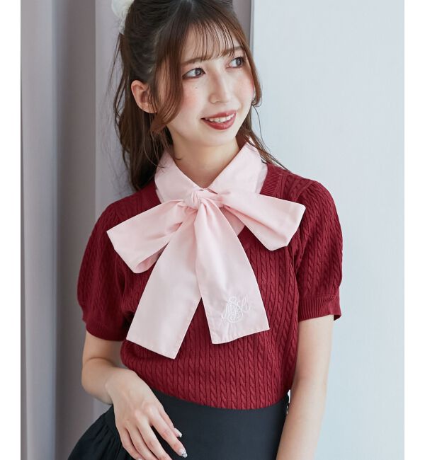  「リボンセットドッキング半袖ニット」|ニット・セーター|