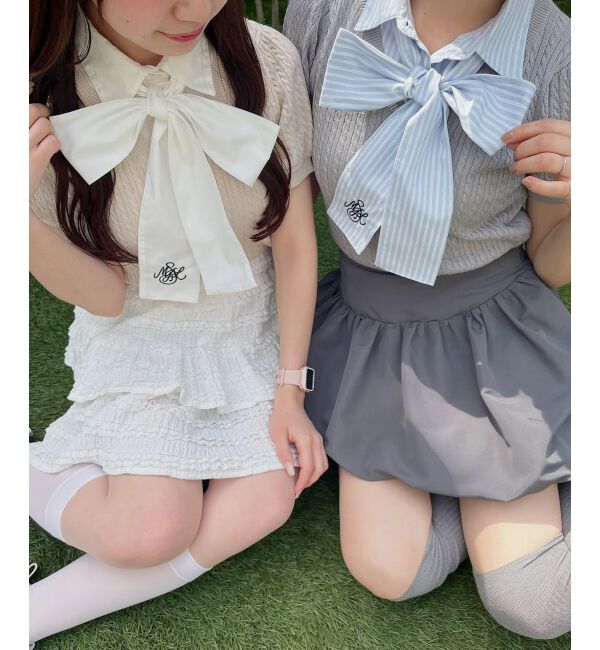  「リボンセットドッキング半袖ニット」|ニット・セーター|