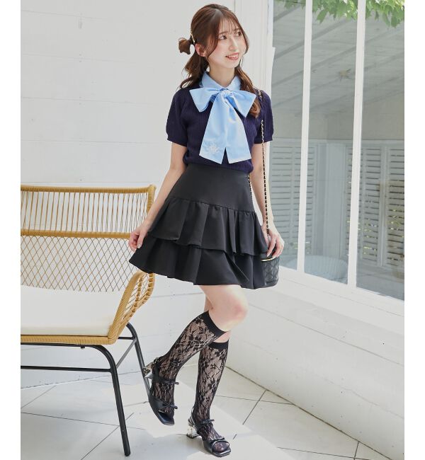  「リボンセットドッキング半袖ニット」|ニット・セーター|