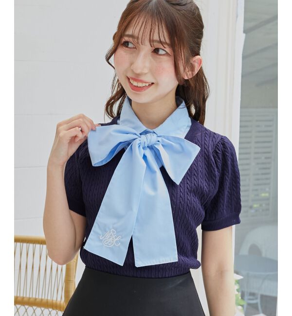  「リボンセットドッキング半袖ニット」|ニット・セーター|