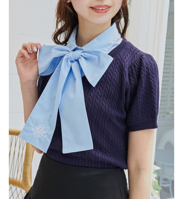  「リボンセットドッキング半袖ニット」|ニット・セーター|