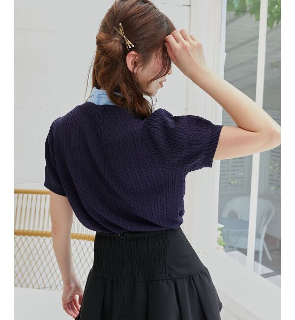  「リボンセットドッキング半袖ニット」|ニット・セーター|