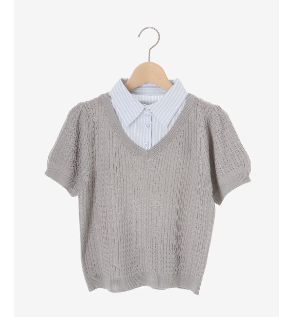  「リボンセットドッキング半袖ニット」|ニット・セーター|