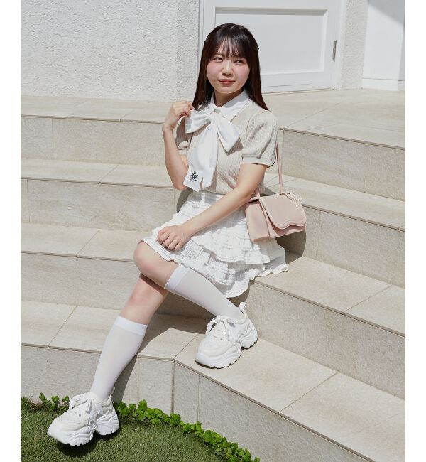  「リボンセットドッキング半袖ニット」|ニット・セーター|