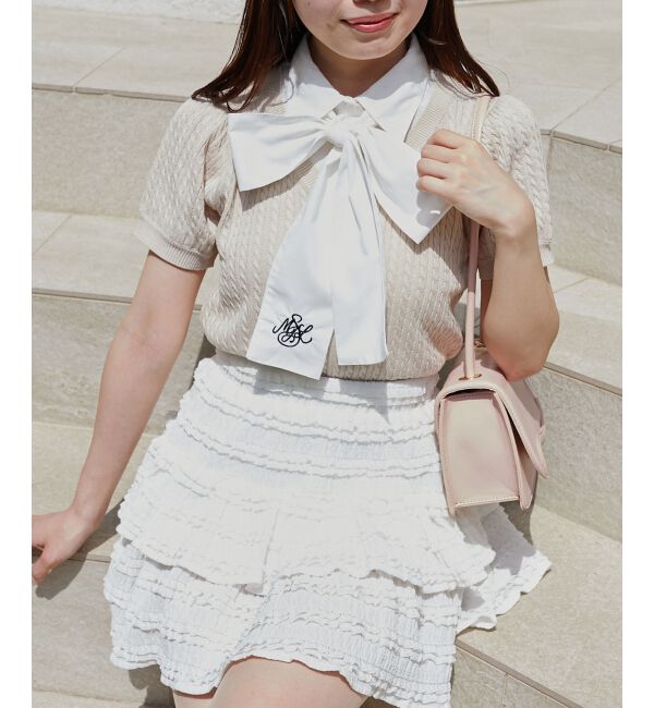  「リボンセットドッキング半袖ニット」|ニット・セーター|