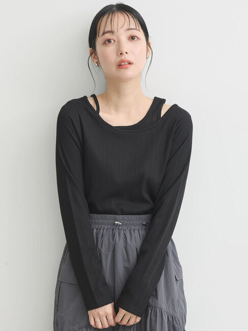 earth music&ecology「レイヤード風リブプルオーバー」|Tシャツ・カットソー|Black