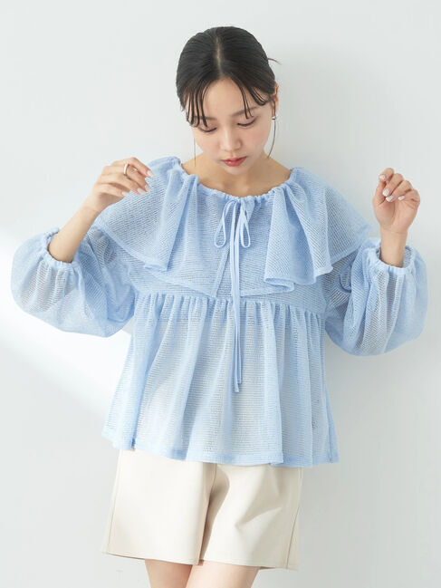 earth music&ecology「マルチwayカラーメッシュブラウス」|シャツ・ブラウス|Light Blue