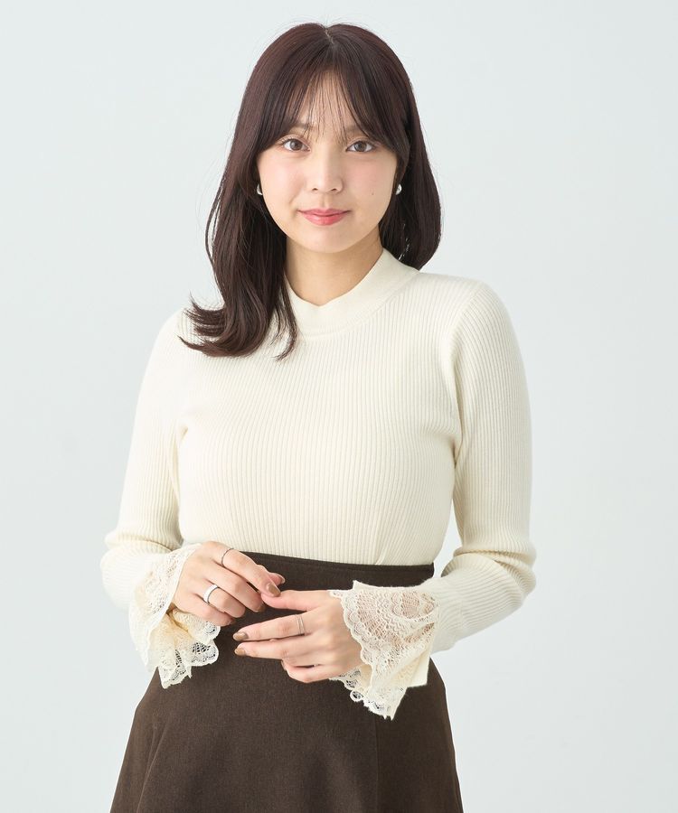 earth music&ecology「スリットレーススリーブプルオーバー」|ニット・セーター|